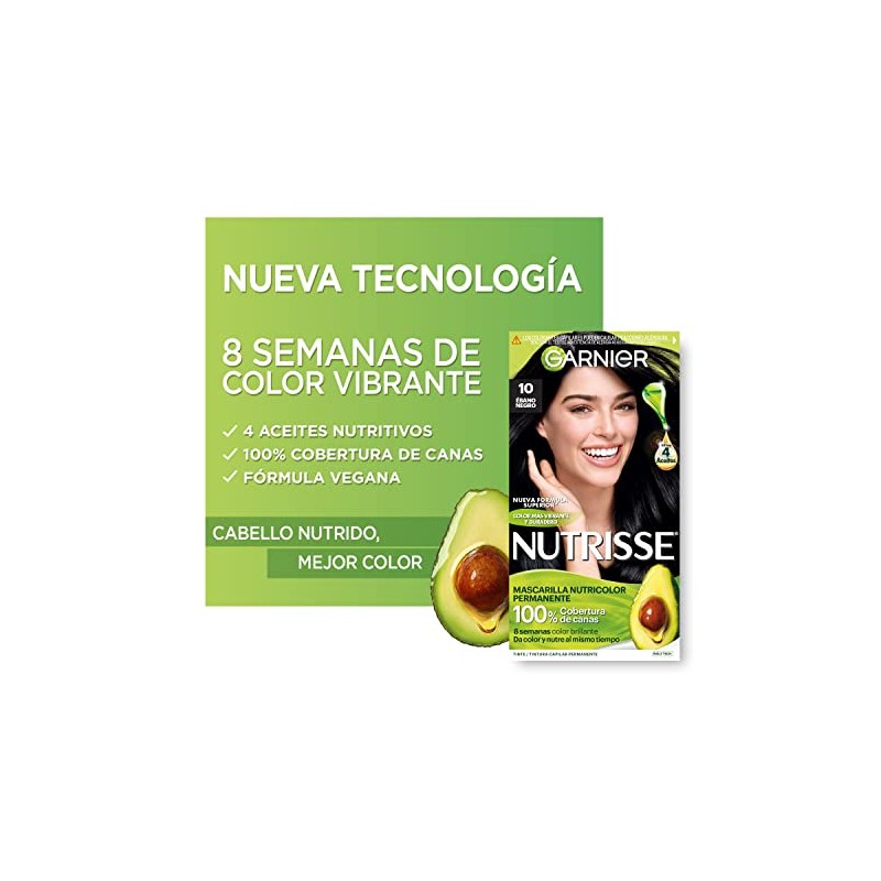 Garnier, Paquete De 6 Tintes Nutrisse Tono 10 Ebano Negro