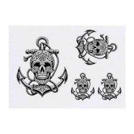 4 x 'Skull with Anchor & Rope' Temporary Tattoos - Water Resistant, Skin-Safe, Non-Toxic Transfers, Mixed Sizes (TO00070558)