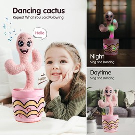 Dancing Talking Cactus Baby Toy, Baby Interactive Cactus Toy with 120 Pcs Songs+Dancing+Singing+Recording+LED, Mimicking Recording Cactus Toy Repeats What You Say Toy 0-6 6-12 Months+ Babies