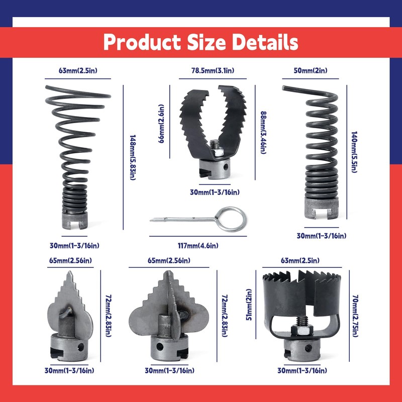 Dusledel 7PCS Drain Cutter and Auger Attachment Set Compatible with