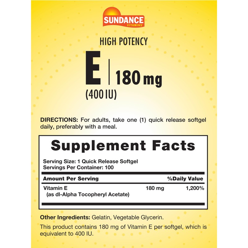 Sundance Vitamin E 180mg (400 IU) | 100 Quick Release