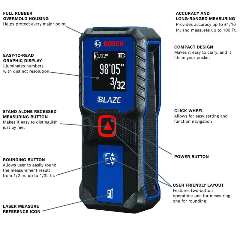 BOSCH GLM100-23 100 Ft Blaze Laser Distance Measure, Includes 2