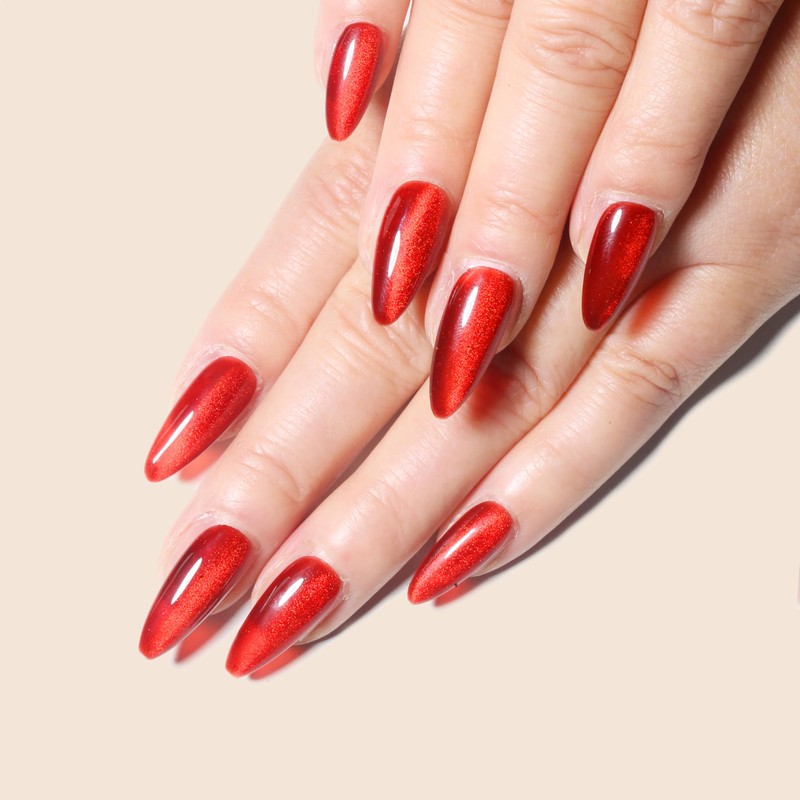 Sun&Beam Nails Handmade Nail Tips, Medium, Almond, Red, Ruby, False