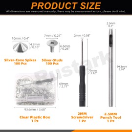 Rustark 100 Sets Silver Cone Spikes and Studs with Setting Tools Kit 10 mm x 4.7 mm Metal Bullet Spikes Screw Back Punk Studs and Spikes Bullet Cone Rivets for DIY Leather Craft Clothing Shoes Bag