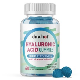 duwhot Hyaluronic Acid Gummies, Chewable Hyaluronic Acid Supplements with Vitamin C & Biotin for Women & Men, Support Skin, Joints & Eyes, 60 Chews