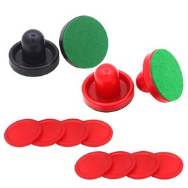 TOYANDONA Air Hockey Pushers and Pucks Set, Light Weight Portable Air Hockey Replacement Pucks and Slider Pusher (2*Push handle+2*flannel+4*ice hockey, in total 8 Pucks)