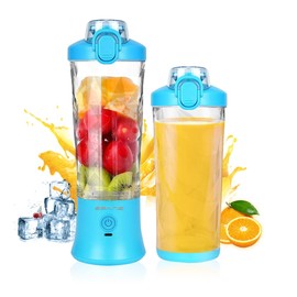 SEAINS Portable Blender, Personal Blender for Shakes and Smoothies with 20 Oz Travel Cup and Lid, Mini Personal Size Blender with 6 Blades and USB Rechargeable for Gym, Kitchen and Outdoors (Blue)