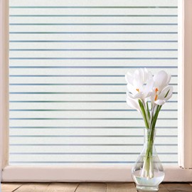 Viseeko Window Privacy Film:Stripe Frosted Glass Window Film Non-Adhesive Privacy Window Film Window Blinds Window Vinyl for Door Window Cover Privacy Static Cling Home Office Bathroom 17.5x78.7in