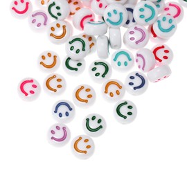 200pcs White Acrylic Smiley Face Beads 7mm Pony Disc Coin Multicolor Enamel Smile Face Loose Spacer Beads for DIY Jewelry Bracelet Mobile Phone Pendant Making