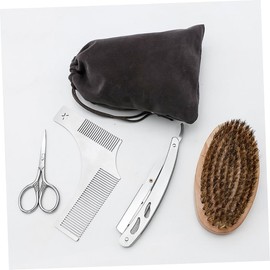 Ipetboom 4pcs Stainless Steel Beard Grooming Kit Mustache Scissors Beard Scissors Steel Comb Brush with Cloth Bag for Professional and Home Use