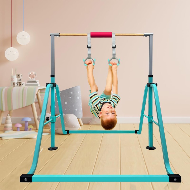 GLANT Gymnastics Bar for Kids with Rings Set, 7 Heights