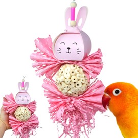 Bonka Bird Toys Sola Bunny Medium Chew Forage Parrot Cage Toy, Cockatiels, Parakeets, Conures, and Similar Sized Breeds. (2577 Pink)