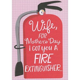 Designer Greetings Red Fire Extinguisher on Pink Background with Thin Gray Grid Funny/Humorous 3D Pop Up Mother's Day Card for Wife