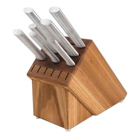 Rada Cutlery Essential Oak Block Set (S58), Stainless Steel Hollow Ground Blades, Made in USA, Silver Handles