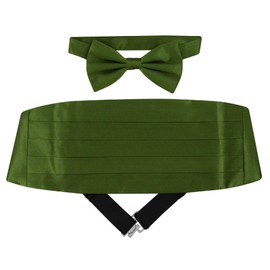SILK Cumberbund & BowTie Solid OLIVE GREEN Color Men's Cummerbund Bow Tie Set
