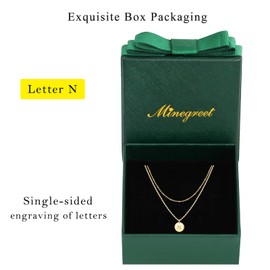 Minegreet Gold Initial Necklaces for Women,16K Gold Filled Hammered Gold Coin Necklaces for Women Initial Necklace Layered Initial Necklaces for Women Teen Girl Jewelry(N), Gold,Green