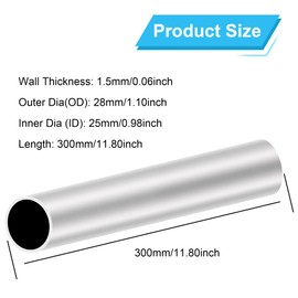 LAVMHAB 6063 Aluminium Round Tube 28 mm x 25 mm 1.5 mm Wall Thickness 300 mm Length Round Aluminium Tubes Straight Pipes (Pack of 2)