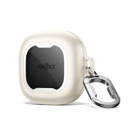 SURITCH Case Compatible with Shokz OpenFit 2/OpenFit 2+,Shockproof Magnetic Locking Cases Dropproof Protective Bumper Cover with Carabiner Clip Keyring & Cleaning Kit (White）