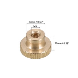 sourcing map Knurled Thumb Nuts, 5pcs M5 x D16mm x H10mm Brass Knurled Nut with Collar High Head Through Hole Adjusting Nuts for 3D Printer Parts