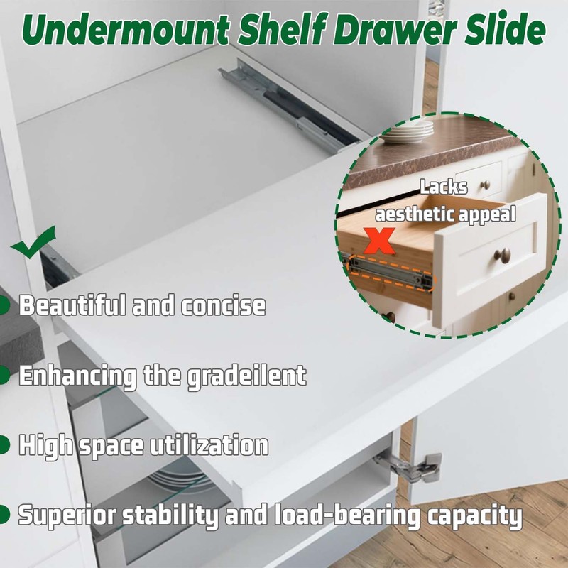 Undermount Drawer Slide, Soft Close Bottom Mount Pull Out Shelf
