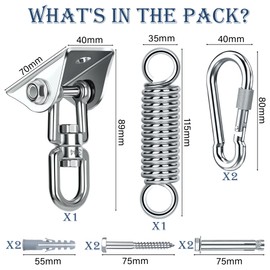 LUZOON Ceiling Hook Heavy Duty Hanging Chair Swing Spring 450 kg Capacity 360° Rotating Stainless Steel Ceiling Mount Swing Hook Suspension Hook for Punch Bag, Hammock, Trapeze, Yoga with 2 Carabiners