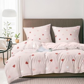 Boqingzhu Bed Linen Hearts 135 x 200 cm Pink Red White Heart Bed Linen Set Aesthetic Cute Romantic Microfibre 3D Duvet Cover Single Bed with Pillowcase 80 x 80 cm with Zip