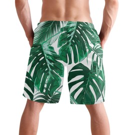 visesunny Men's Tropical Palm Leaf Pattern Beach Shorts Hot Summer Swim Trunks Sports Running Bathing Suits with Mesh Lining