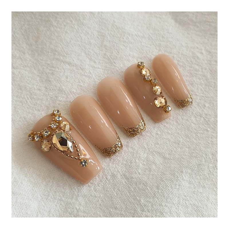 Golden Shadow Stone Handmade Nail Tip - Long Point /