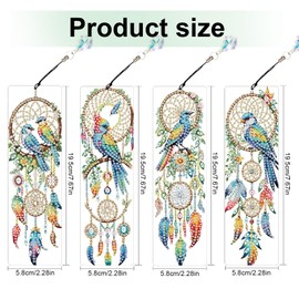MVVMTOP 4pcs 5D Diamond Art Painting Bookmarks with Crystal Pendant, DIY Dreamcatcher & Bird, Pecial Shape Crystal Diamond Partial Art Bookmarks for Book Lovers