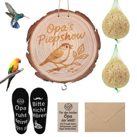 Opa Geschenk – Lustiges Geschenk für Opa zum Geburtstag mit Vogel-Futterschild, Meisenknödelhalter, Socken & Karte – Originelle Geschenke für Männer & den besten Opa