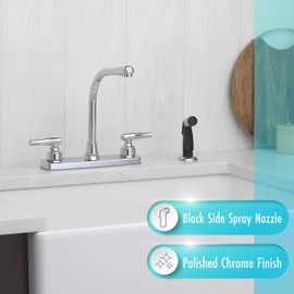Aqua Vista 26-K82WS-CH-AV Lever Kitchen Faucet 8-Inch, Washerless Cartridge with Black Side Spray, AB1953 Compliant, 1.8 GPM, Polished Chrome Interchangeable Two Handle
