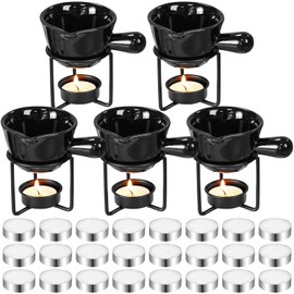 Yungyan 35 Pcs Ceramic Butter Warmers 5 Butter Warmers for Seafood with 25 Tealight Candles 5 Stand 2 oz Mini Simmer Pot Set for Sauce Chocolate Cheese Fondue Lobster Dishwasher Microwave Oven Safe
