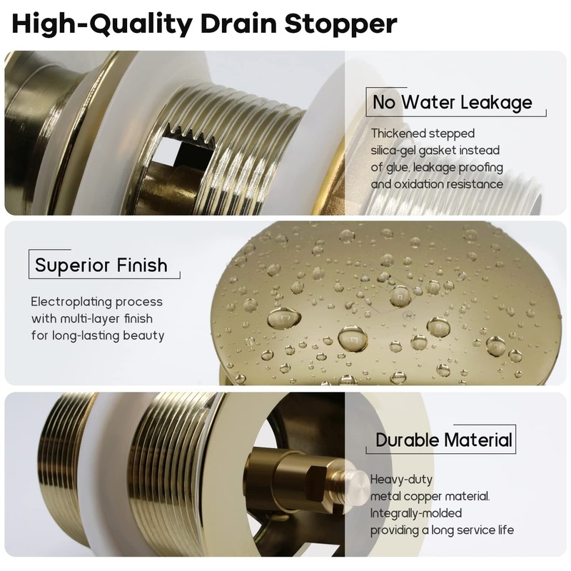 FerdY Pop-up Drain for Freestanding Bathtub, Gold Finish, cUPC Certification,