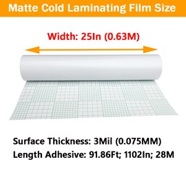 EQCOTWEA 91.86'x25" Mist Surface Matte Cold Laminating Film Laminator 3Mil Vinyl Cold Laminating Roll Film Self-Adhesive Lamination Roll Film Laminate Posters Maps Signs