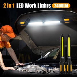 SYLSTAR Mechanic Work Light Bar with Sensor Control - 2400LM LED, 4400mAh Rechargeable Underhood Work Light with Hooks & Magnetic Base for Car Repairing, Garage Workshop, Emergency