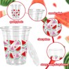 Whaline 50Pcs Watermelon Plastic Cups with Lids and Straws Red