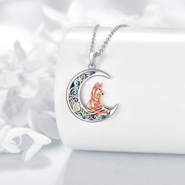 JERWLI Fox on Moon Necklace 925 Sterling Silver Fox Pendant Jewelry Gifts for Women Fox Lovers
