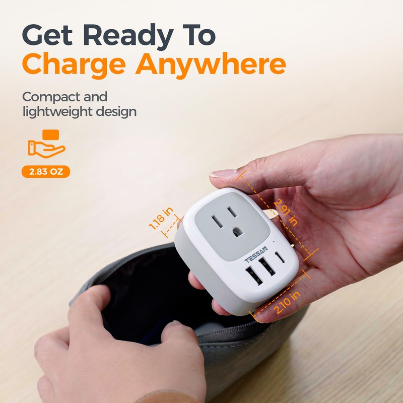 Wall Charger Block, 3 USB Charging Ports (1 USB C)