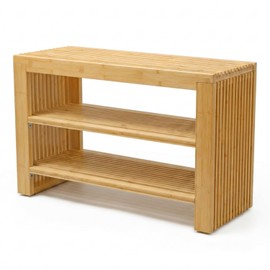 Adabor Bamboo Wood Shoe Rack with Bench, 3 Levels Shoe Cabinet - Shoe Bench for Hallway, Hallway - Shoe Stand Shoe Organiser, Height Adjustable & Non-Slip (75 cm Shoe Rack)