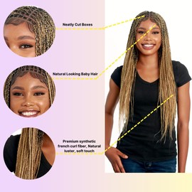 Wow Braids Box Braid Wig - Micro Knotless Braided Wigs For Black Women, With 360 Glueless Full Swiss Lace Cap,& Human Baby Hair Frontal, Synthetic Long Neat African Handmade Braiding - 18" / Blonde