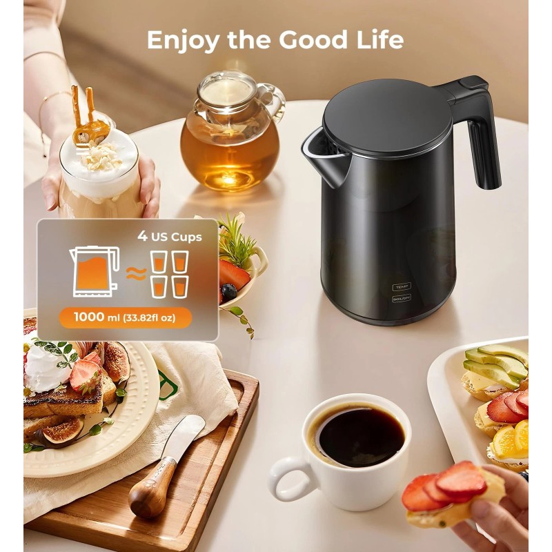 SSYFEI Electric Kettle, Double Wall Stainless Steel Cool Touch Water