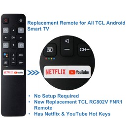 Remote Control (RC802V FNR1) Replacement for All TCL Android 4K UHD Smart TV Without Voice Command