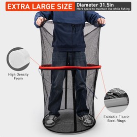 QualyQualy Floating Fish Basket 41/73 Gallons, Foldable Fishing Net Bait Cage for Live Caught Fish, Extra Large Fishing Basket Portable Kayak Fishing Live Well Baitfish Minnow Bucket