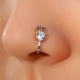 Jugielu Boho Crystal Rabbit Nose Ring Silver Rhinestone Rabbit Nose Cuff CZ Bunny Clip On Nose Ring Bunny Fake Septum Ring No Piercing Bendable Nose Ring Stud Jewelry for Women