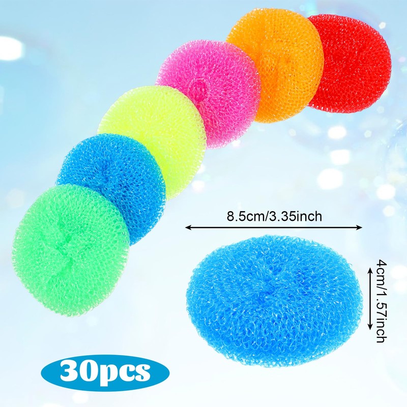 30 Pcs Plastic Dish Scrubbers Round Nylon Dish Scrubber Scouring