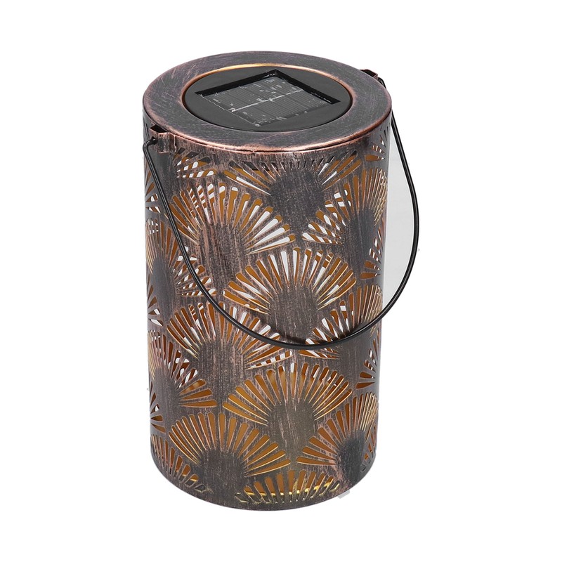 LED Solar Lantern Retro Iron Hollow Portable Warm Light Outdoor