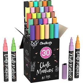 Fine Tip Chalk Markers (30 Pack - Neon & Pastel) Chalk Pens - Dry Erase Marker Pens for Blackboard, Chalkboards Signs, Windows, Bistro - 3mm Reversible Tip - 50 Chalkboard Labels Included