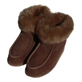 Adam Lambskin Slippers for Men and Women, Merino Sheepskin, Real Leather, Very Warm and Breathable, brown