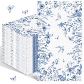100PCS Blue Floral Napkins Disposable Hand Towels for Bathroom 3 Ply Blue and White Decorative Paper Napkins Vintage Bird Flower Guest Napkins Chinoiserie Napkins for Birthday Wedding Party