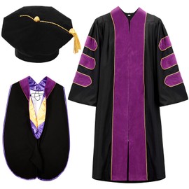 Wesiti Unisex Deluxe Doctoral Graduation Gown with Hood Side Tam Academic Faculty Regalia Robe(Size 51,Purple)